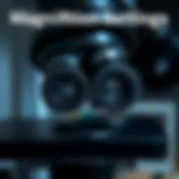 Close-up view of Amscope SE400Z microscope showcasing its dual magnification settings.