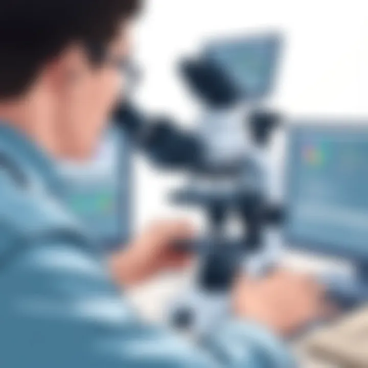 User operating the Amscope SE400Z microscope, demonstrating its ergonomic design.