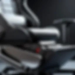 Close-up view of a gaming chair featuring a leg rest, showcasing its ergonomic design.