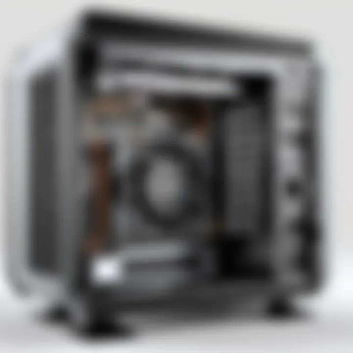 Interior view of the Cougar ITX case highlighting its airflow system and component layout.