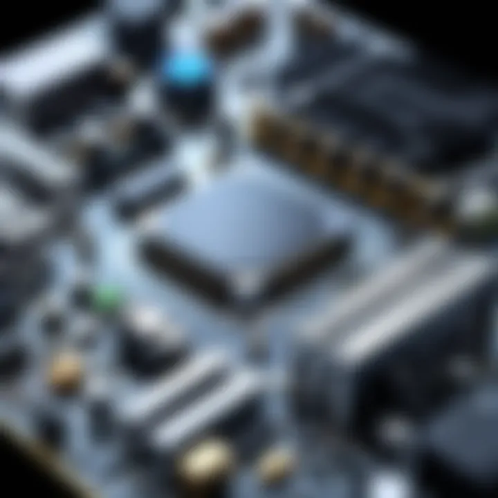 Detailed view of a motherboard with components