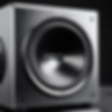 Close-up of Jamo powered subwoofer showcasing its sleek design.