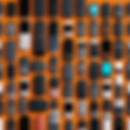 A collection of used unlocked flip phones arranged aesthetically