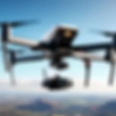 Wireless Camera in Action on Drone A compact wireless camera mounted on a drone