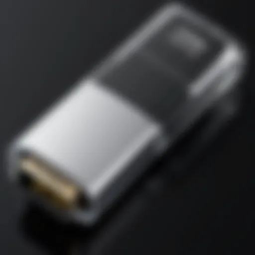 A close-up of a 32 gigabyte thumb drive showcasing its sleek design.