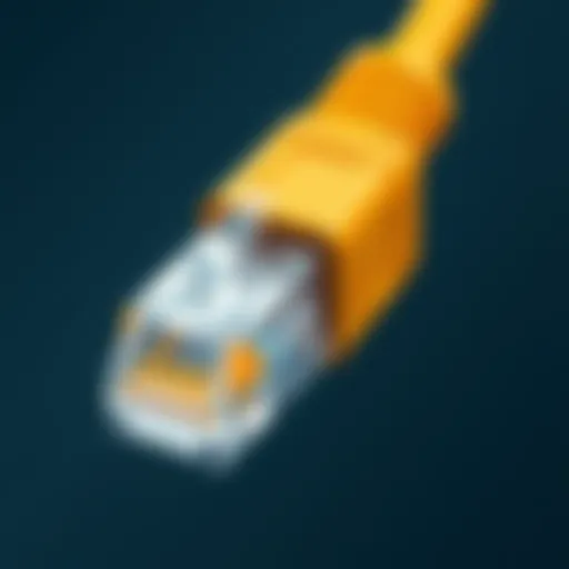 Ethernet Cable Connectors Detailed view of an 80 ft Ethernet cable showcasing its connectors