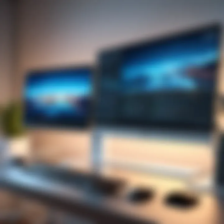 Elegant design of a three-arm monitor stand in a modern office setup