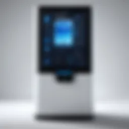 Modern water cooler with integrated screen displaying hydration statistics