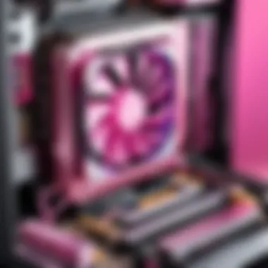 Internal Components of Pink Prebuilt PC Close-up of the internal components of a pink prebuilt PC highlighting performance capabilities.