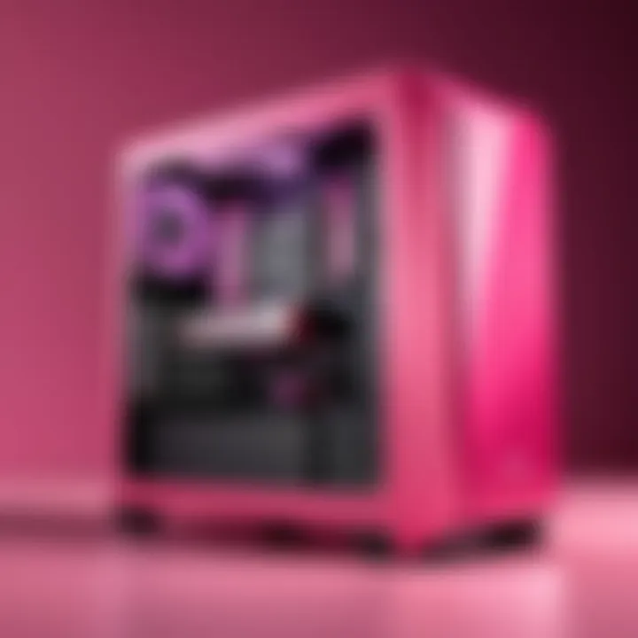 A sleek pink prebuilt PC showcasing its stylish design and aesthetics.