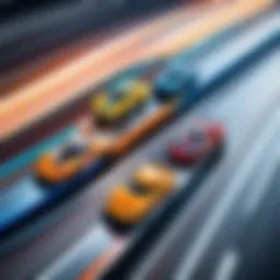 Dynamic view of the Hot Wheels Super Six Lane Raceway showcasing racing cars in action