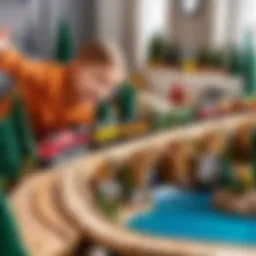 A captivating view of the KidKraft Waterfall Mountain Wooden Train Set showcasing its intricate design and vibrant colors.