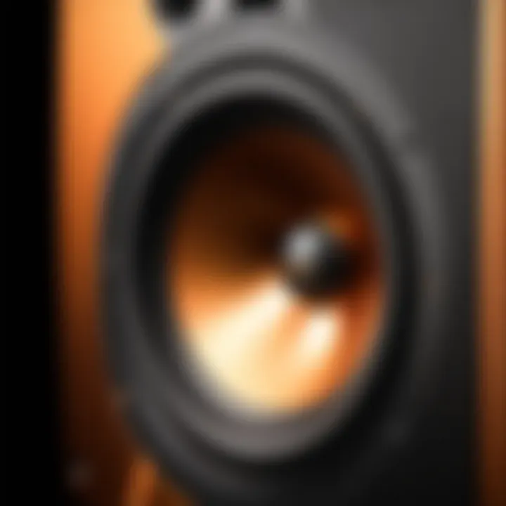 Close-up of Klipsch Reference Theater Pack speaker, emphasizing sound quality features
