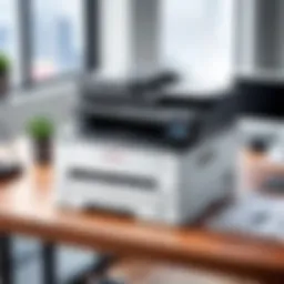 Kyocera all-in-one color laser printer on a modern office desk
