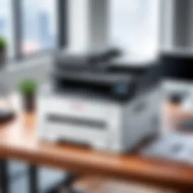 Kyocera Printer in a Contemporary Workspace Kyocera all-in-one color laser printer on a modern office desk