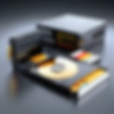 Historical timeline illustrating the evolution of data storage media including the floppy disk.