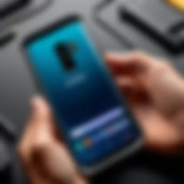 User interacting with Samsung Galaxy S9 in LifeProof case