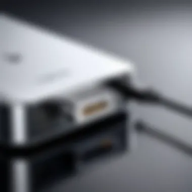 Detailing the Lightning Connector Compatibility Close-up of a lightning connector attached to a charger stand