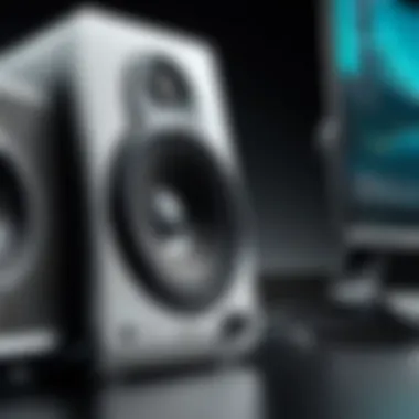 Sound Quality Features of Logitech Speakers Close-up of Logitech monitor speakers highlighting sound quality.