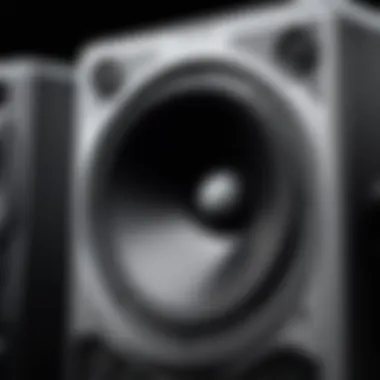 Detailed view of a Mackie active PA speaker showcasing its design features