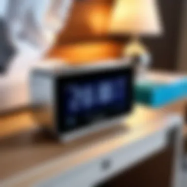 Usability of the Magnasonic Alarm Clock on a Bedside Table Magnasonic Alarm Clock positioned on a bedside table, highlighting its usability.