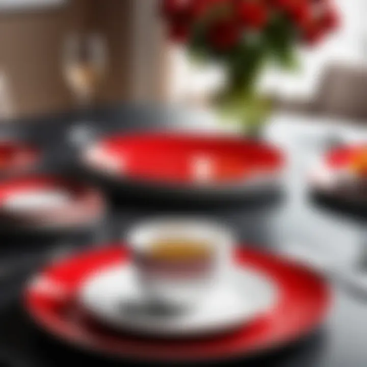 Set of Mainstays Red Plates arranged elegantly on a dining table.