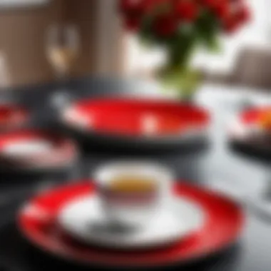 Elegant Arrangement of Mainstays Red Plates Set of Mainstays Red Plates arranged elegantly on a dining table.