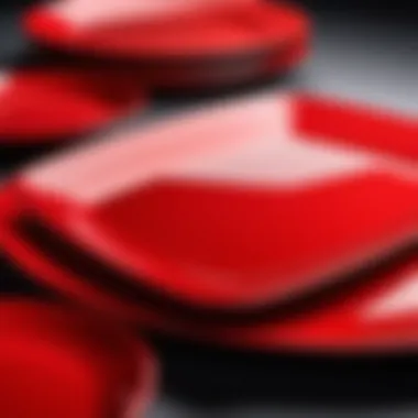 Glossy Finish of Mainstays Red Plates Close-up view of Mainstays Red Plates showcasing their glossy finish and vibrant color.