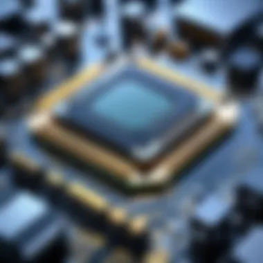 Intricate Microchip Designs on Motherboards Close-up view of microchips integrated on a motherboard showcasing their intricate designs.