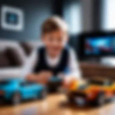 A joyful child playing with a Prextex remote control car.