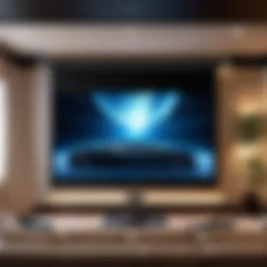 Elegant Home Theater Featuring Pull Down Screen Aesthetic view of a pull down projection screen in a modern home theater.