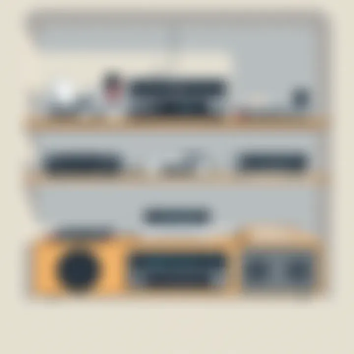 Classic radio shelf system with retro aesthetics