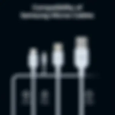 Display of various Samsung Micro USB charger cables highlighting compatibility options