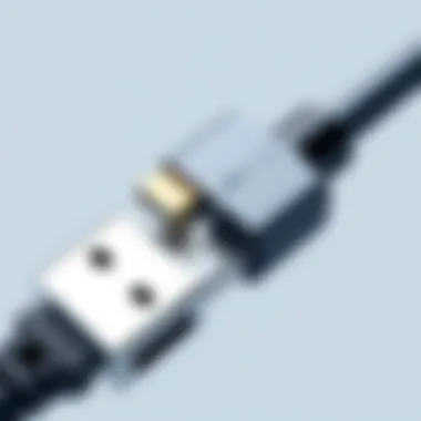Close-up of Samsung Micro USB charger cable showing intricate design details
