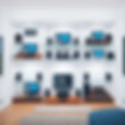 A detailed view of a six-zone home audio system setup showcasing multiple speakers across different rooms.