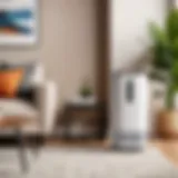 A modern Taotronics air purifier in a stylish living room setting