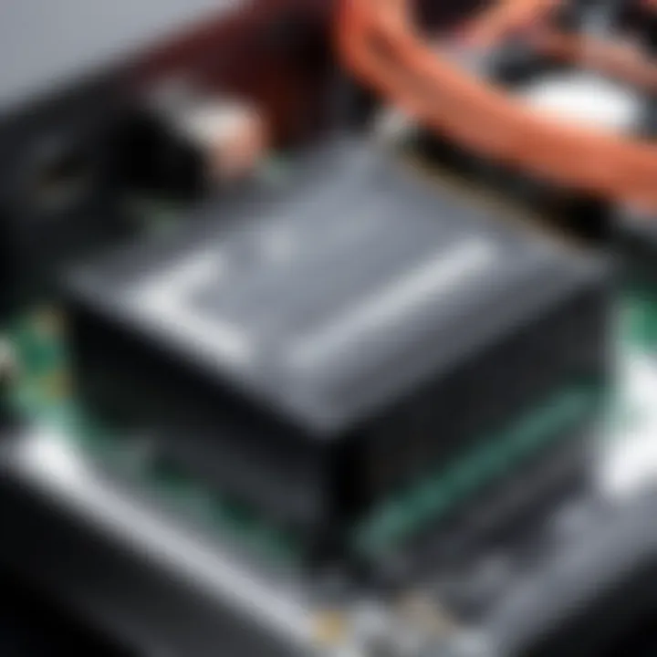 Close-up view of an ATX to AT power supply adapter highlighting technical specifications