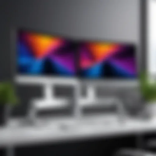 Stylish freestanding dual monitor mount showcasing modern design.