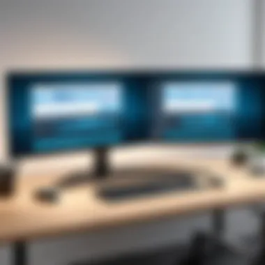 Productive Workstation with Dual Monitor Setup Workstation setup highlighting productivity with dual monitor arrangement.