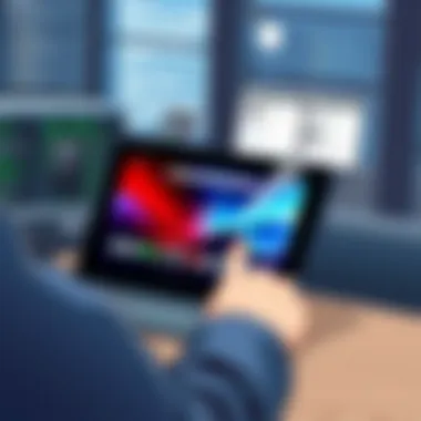 Illustration of the Twilight Blue Amazon Tablet in a user environment, demonstrating its multifunctionality