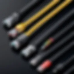 Different types of APC console cables arranged for comparison
