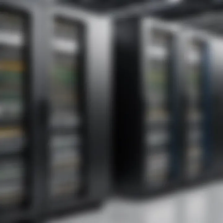 Different types of computer network cabinets displayed in a tech environment