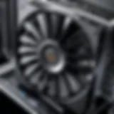 Close-up view of a high-performance computer rack cooling fan in action