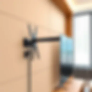 Detailed view of a hinge TV mount on a wall