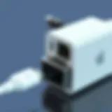 Detailed View of Mac USB-C to Ethernet Adapter Ports Detailed view of a Mac USB-C to Ethernet adapter showcasing its ports