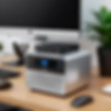 Functional Applications in a Home Office Environment Mini PC box in a home office setup demonstrating functionality