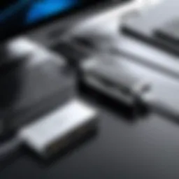 A high-quality USB C display adapter connected to a laptop and monitor