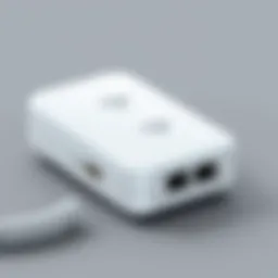 Close-up of a wireless landline adapter showcasing its sleek design and connectivity ports.