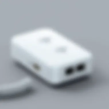 Sleek Design of a Wireless Landline Adapter Close-up of a wireless landline adapter showcasing its sleek design and connectivity ports.