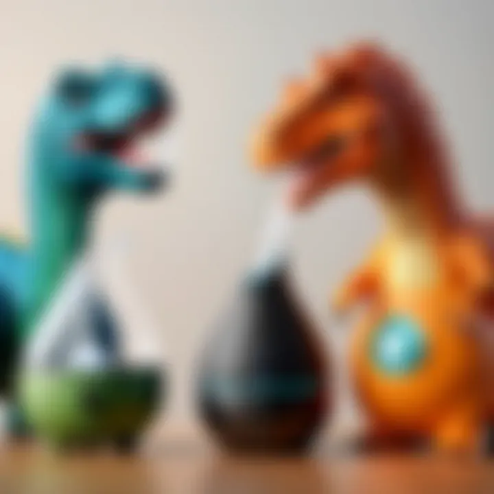 A collection of dinosaur humidifiers in various colors and styles